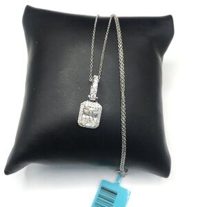 925 Sterling Silver 2.37CT MOISSANITE Emerald Cut Halo Pendant Necklace Size 18”